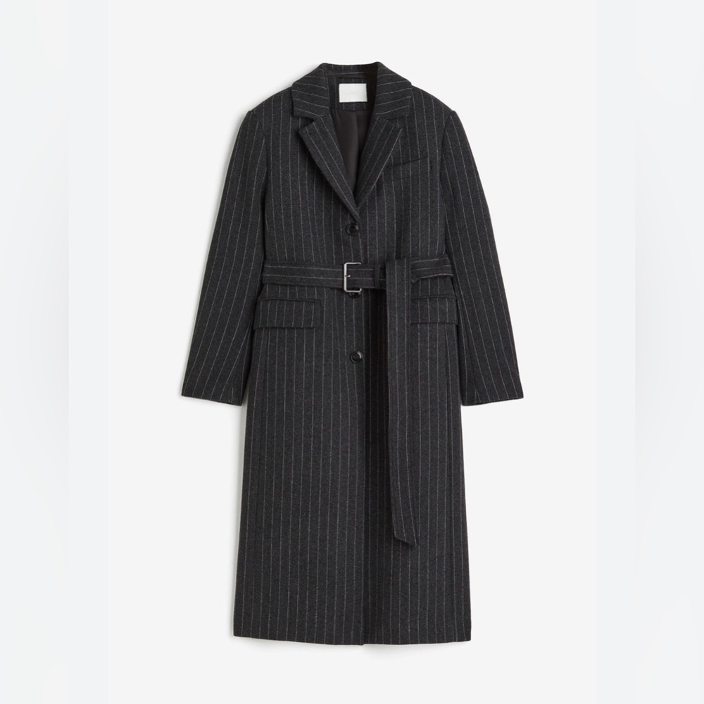 NWT H&M Charcoal Pinstripe Trench Coat SIZE XS​